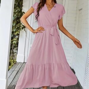 Chic Mauve Midi Wrap Dress